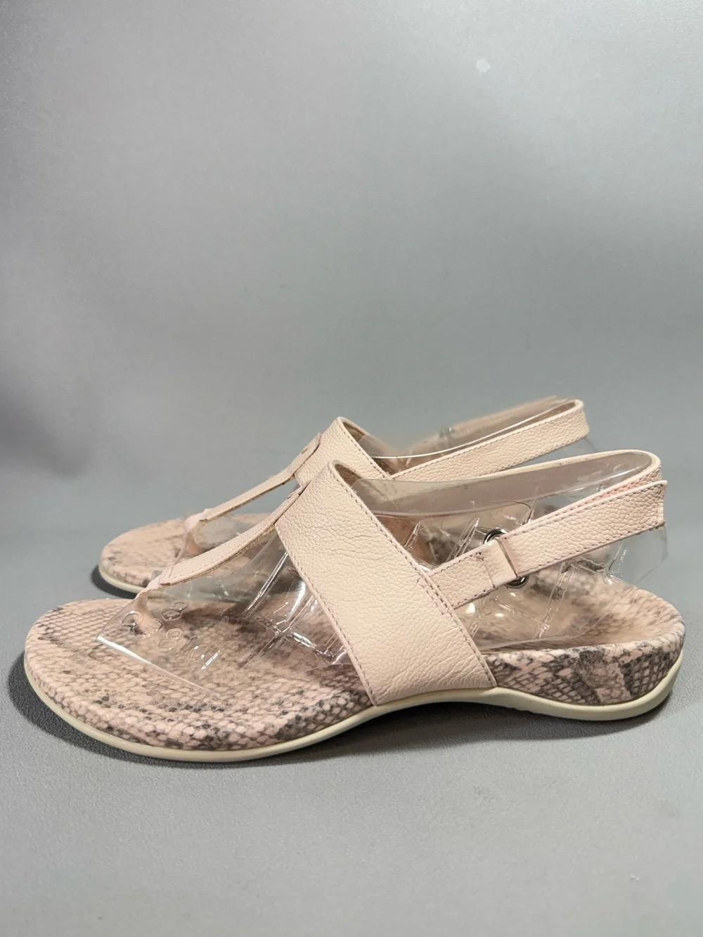 Vionic Tala Neutral Pink Snakeskin Printed Leather Slingback Thong Sandals